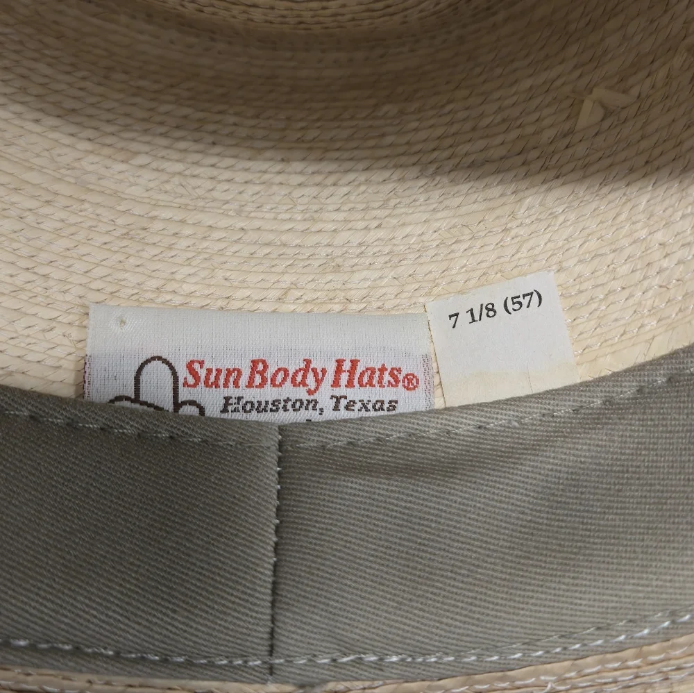 Sun Body Hat Houston Texas Handcrafted Palm Straw Havana Hat 7 1/8‎ ( 57 )